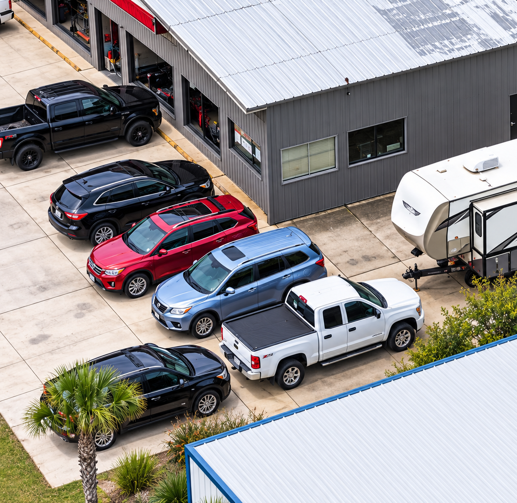 Outdoor vehicle storage spaces at FreeUp Storage on Douglas Drive in St. Marys, GA